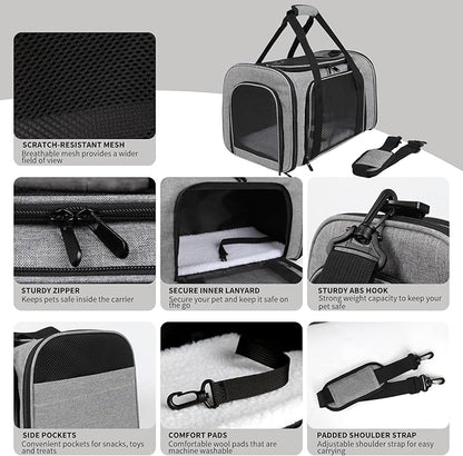 Carriers Soft-Sided Pet Carrier Case for Small Medium Cats Dogs Puppy Under 15 lbs,Airline Approved Cat Carrier with 4 Ventilated Windows (Medium,Grey&Black)