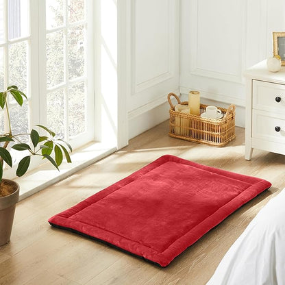 Allisandro Lightweight Waterproof Dog Bed Pad, 1.5" Thick Travel Mat for Crates, Kennels & Elevated Beds, Washable Non-Slip Sleeping Mat for Small to Large Dogs, 30 x 19 Inches, Dark Red