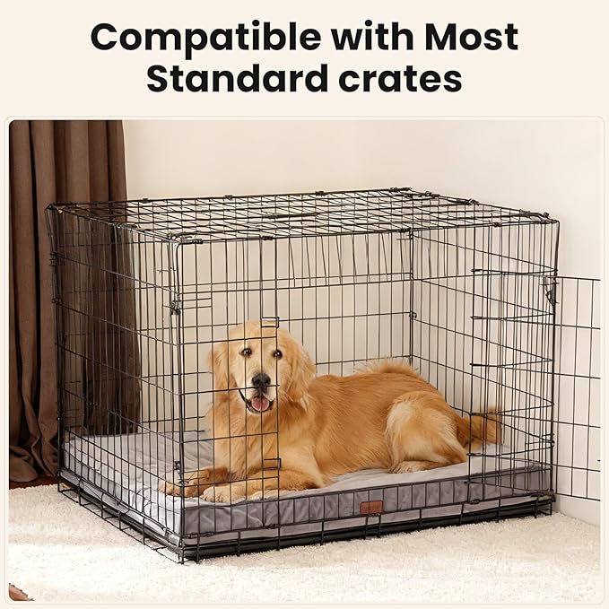 OhGeni Orthopedic Waterproof Dog Bed for Large Dogs, Machine-Washable Removable Cover in Easy-Clean Fabric, High Density Foam & Easy-Carry Handle, Suitable for Crate, 41 inch (Gray)