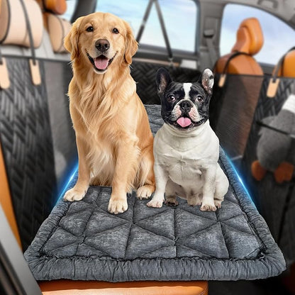 Backseat Pet Bed Mat, Non-Slip Dog Seat Cover with Scratch-Resistant Padding, Dog Bed for Cars, Trucks & SUVs, Universal Fit for Backseat Extenders (Gray)