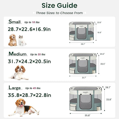 Love's cabin Pet Puppy Dog Playpen, Small Dog Tent Crates Cage Indoor/Outdoor, Portable Exercise Playpen for Cat, Foldable Pop Up Dog Kennel Playpen with Carring Case (S, Gray Green)