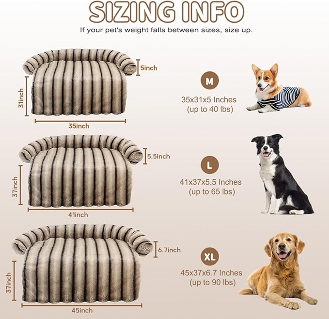 WATANIYA PET Large Dog Couch Bed, Fluffy Washable Couch Protector for Dogs with Removable Cover, Non-Slip Dog Sofa Bed, 41x37 Inch, Brown