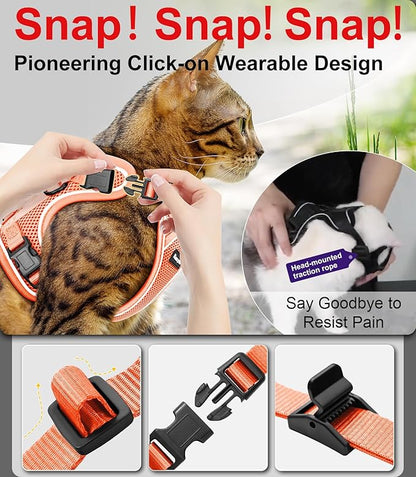 Cat Harness and Leash for Walking Escape Proof Soft Adjustable Cat Leash Breathable Comfortable Vest Easy to Wear Kitten Harness for Outdoor Travel (Orange, M (13-18lb))