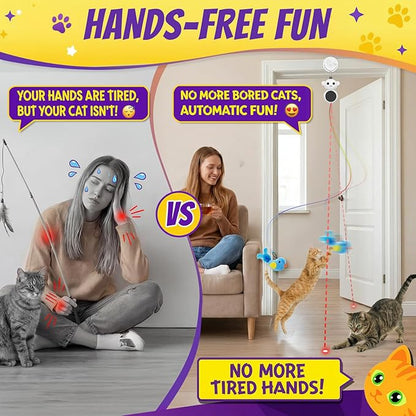 Interactive Cat Toys for Indoor Cats: 2 in 1 Laser Pointer Cat Toy with Automatic Flying Bird & Mouse Wand, Smart Motion Mode Adjustable Speed, USB Rechargeable Safe for Bored Kittens and Adult Cats