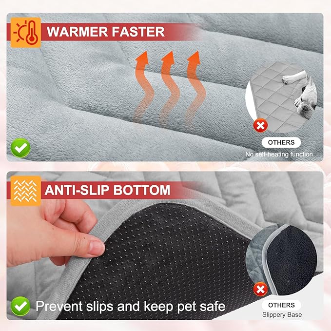 BEAUTYZOO Self Warming Cat Bed Mat, Self Heating Dog Pad for Indoor Outdoor Pet House, Heated Thermal Warmer Cat Blanket for Kitten Puppy Washable Non-Slip Chew Proof, 2 Pack 19 x 28 Inche Light Grey