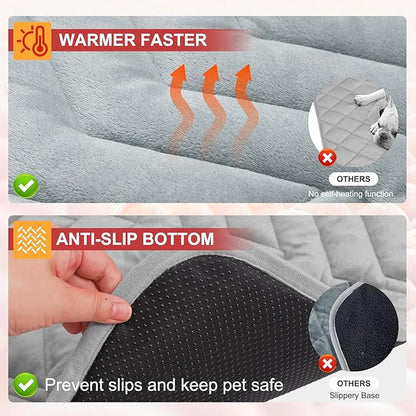 BEAUTYZOO Self Warming Cat Bed Mat, Self Heating Dog Pad for Indoor Outdoor Pet House, Heated Thermal Warmer Cat Blanket for Kitten Puppy Washable Non-Slip Chew Proof,1 Pack 23 x 35 Inches Light Grey