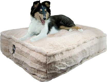 Bessie and Barnie Frosted Willow Extra Plush Shag Faux Fur Luxury Sicilian Rectangle Pet/Dog Bed (Multiple Sizes)