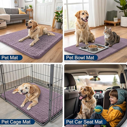 Smiry Dog Door Mat for Muddy Paws 36x24, Absorbs Moisture and Dirt Doormat, Non-Slip Washable Quick Dry Chenille Front Door Mat Indoor Entrance, Entryway Carpet for Inside Floor, Deep Plum