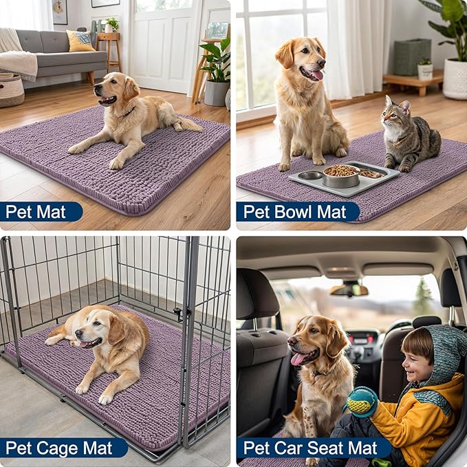 Smiry Dog Door Mat for Muddy Paws 40x32, Absorbs Moisture and Dirt Doormat, Non-Slip Washable Quick Dry Chenille Front Door Mat Indoor Entrance, Entryway Carpet for Inside Floor, Deep Plum
