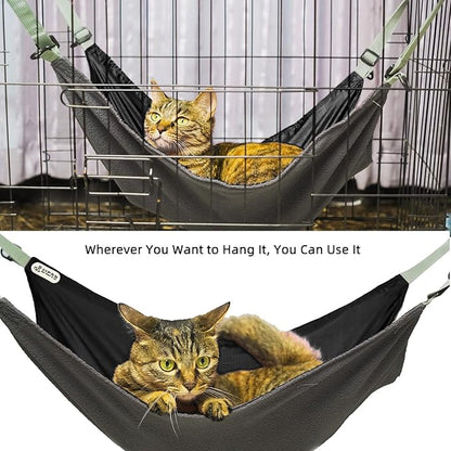 2 Pieces Cat Hammock Hunging for Cage,Reversible Washable Soft Outdoor Cat Mat,Waterproof Cooling Kittens Pad with Adjustable Webbing for Cats (Large, BlackBlue)