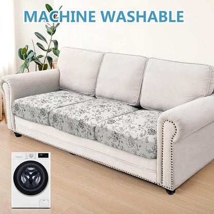 ANARACHON Leather Look Couch Cushion Covers Sofa Seat Slipcovers Sets Couches Furniture Protector for Sectional Armchair Loveseat Pets Kids Stretch Spandex Fabric (3 Cushion Sofa, Beige 02Flower)