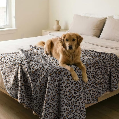 Waterproof Blanket for Bed, Couch, or Car - 60” x 80” Reversible Queen Size Throw Blanket for Reliable Leakproof Furniture Protection - Washable Pet Throws by Lavish Home (Leopard Print)