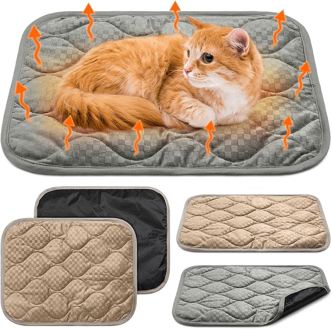 Tujoe 4 Pack Self Warming Cat Mat Self Heating Cat Pad Warm Thermal Pet Bed Washable Dog Crate Pad Body Heat Dog Bed Mat Blanket Non Slip Bottom for Outdoor Indoor Pets