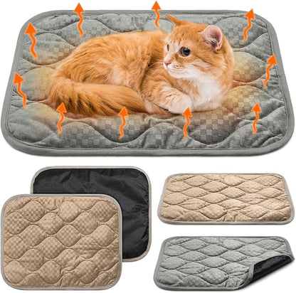 Tujoe 4 Pack Self Warming Cat Mat Self Heating Cat Pad Warm Thermal Pet Bed Washable Dog Crate Pad Body Heat Dog Bed Mat Blanket Non Slip Bottom for Outdoor Indoor Pets
