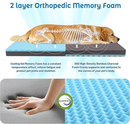 Cooling Dog Bed for Large Dogs, Orthopedic Memory Foam Pet Bed for Crate with Removable Washable Cover,Ideal for Arthritic Dogs (Cooling Fabric, XX-Large-47"x 29" x 3.5")