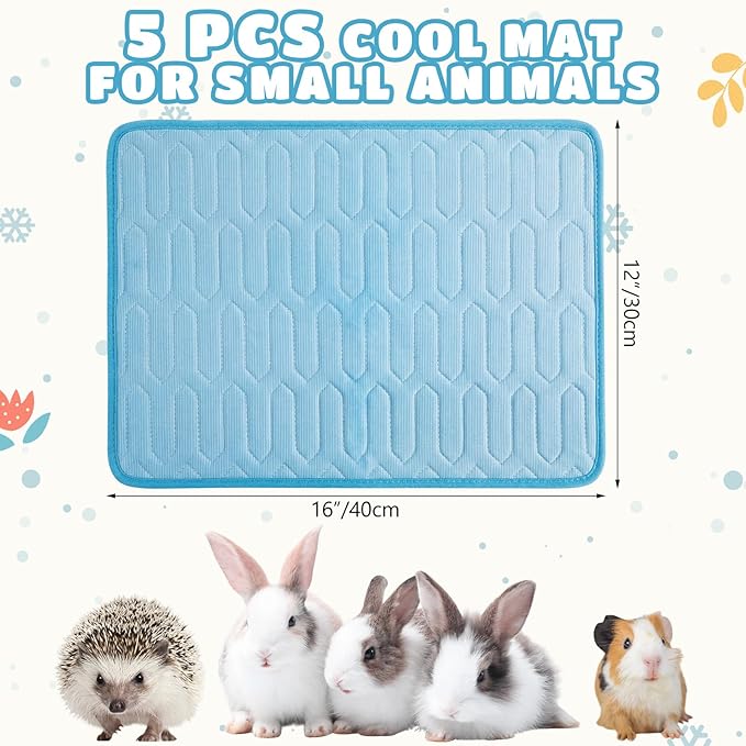 Breling 5 Pack 12" x 16" Summer Cooling Mat for Small Animals, Washable Reusable Guinea Pig Bedding Non-Slip Mat for Small Animals Rabbit Hamster Rat Chinchilla