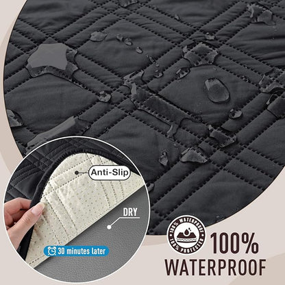 TAOCOCO Waterproof Couch Covers for Pets Dogs with Non Slip Backing, Sofa Seat Covers with Side Pocket for 3 Cushion Couch Washable Dog Couch Cover Protector Sofa Slipcovers(Sofa Plus, Black)