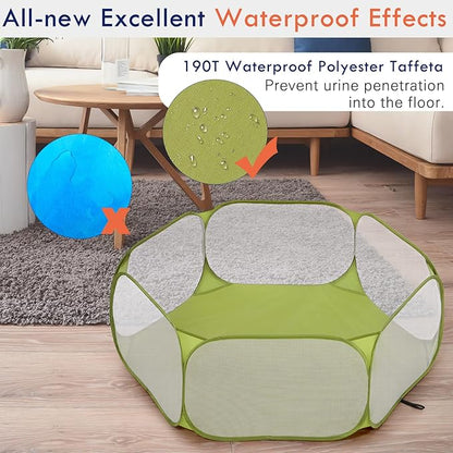 Pawaboo Small Animals Playpen, Waterproof Small Pet Cage Tent with Strong Steel Wire Frame, Portable Outdoor Yard Fence for Chick/Kitten/Puppy/Guinea Pig/Rabbits/Hamster/Chinchillas, Green