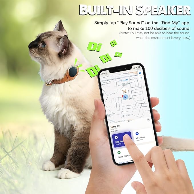 Cat Tracker, GPS Pet Tracker for Cats (Only iOS), Leather Cat Collar with Tracker, Works with Any Collar, No Monthly Fee, Compatible with Apple Find My App not for Android (Light Brown)