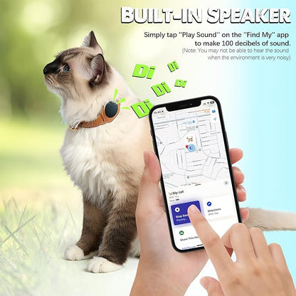Cat Tracker, GPS Pet Tracker for Cats (Only iOS), Leather Cat Collar with Tracker, Works with Any Collar, No Monthly Fee, Compatible with Apple Find My App not for Android (Light Brown)