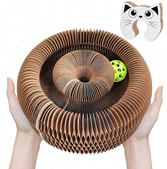 Kitty Curls Cat Toys Magic Organ Cat Scratcher Pad, Interactive Cat Toys for Indoor Cats with Compact Accordion Design and Bell Ball, Helps Relieve Anxiety, Boost Claw Health, Protect Furniture