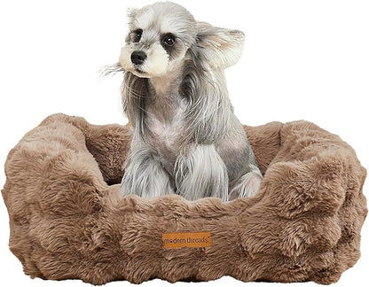 Modern Threads Brushed Long Pile Rabbit Fur Cuddler Dog Bed, Bolstered Supportive Sides, Calming Nest Design, Removable Washable Cover, Bed for Small to Medium Dogs, Chocolate, (24"L x 20"W x 8"Th)