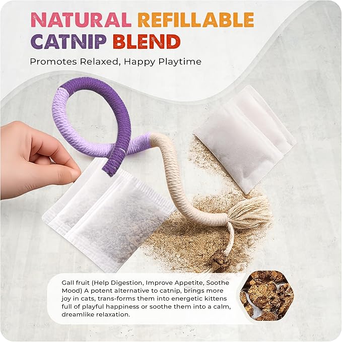 Jozy Cat Chew Rope - 4Pcs Cat Chew Toy with Refillable Natural Catnip - Interactive Kitten Teething Toys for Indoor Kittens - Bite Resistant Cotton Chew Rope Toys for All Breeds (19.6 Inches)