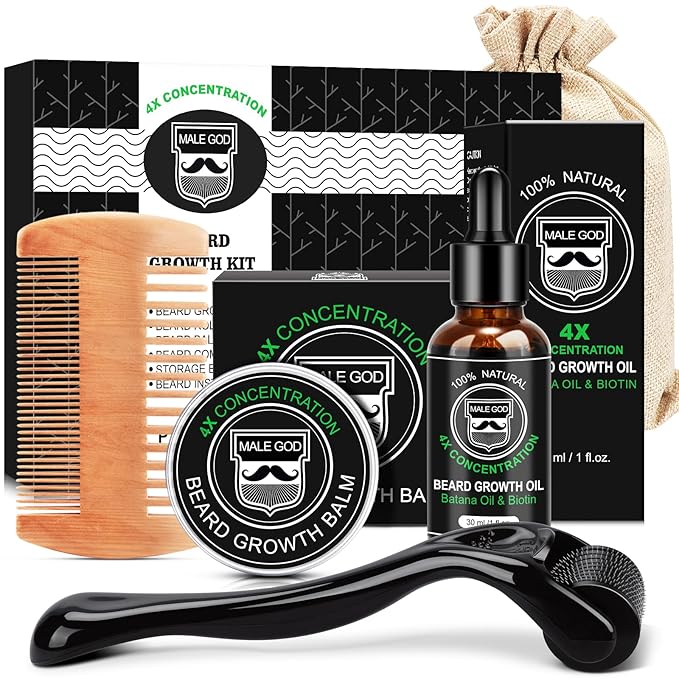 MALE GOD Beard Kit, Beard Growth Kit w/Natural Ingredients Beard Oil & Balm, Men's Care & Grooming Set w/Beard Growth Oil, Comb, Anniversary | Birthday Gifts for Men, Him, Husband, Boyfriend, Dad