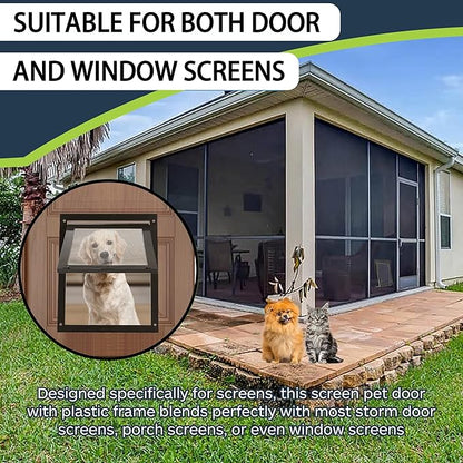 Tongass Easy-to-Install Screen Door Pet Flap 11 4/5" x 16 9/10" Screen Pet Door Suitable for Pets Under 100 Lbs Impact-Resistant Frame with Secure Dual Sliding Locks for Porch and Window Screens