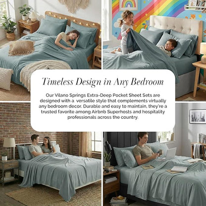 Southshore Fine Living, Inc. 4-Piece Dorm Sheets Twin XL Set, 21" Extra Deep Pocket Twin XL Fitted Sheet, Microfiber Bedding, Steel Blue Pillow Cases Standard Size Set of 4, Steel Blue Sheets