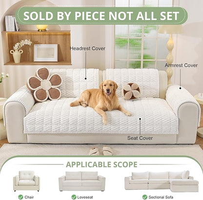 OstepDecor Washable Couch Cover for Dogs, Thick Pet Friendly Sofa Covers, Soft Couch Protector, Paw Cart Sofa Slipcovers, Cushion Protector for Leather, Sectional, Loveseat (35.4" x 82.7", White)