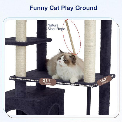 Gitelsnour Cat Tree for Indoor Cats Large Adult, 70.5'' Cat Tower with Scratching Post, Sturdy Steel Pube Cat Tree Tower with Large Playing Platfrom, Hammock and Basket, Top Perch, Drak Gray GCT024G