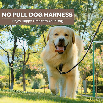 FURRYFECTION Plaid Dog Harness for Large Dogs, Reflective No Pull Adjustable Pet Vest with Front Clip, Leash, Easy Control Handle and Seat Belt, Dark Brown, XL