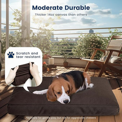 Miguel Durable Canvas Dog Bed for Medium Small Pet Outdoor Dogs Pad 14 Ounce Canvas Waterproof Pet Pillow with Removable Washable Cover,30 x 20 inch, Brown