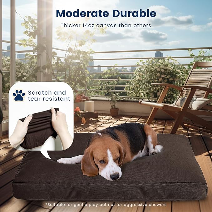 Miguel Durable Canvas Dog Bed for Small Pet Outdoor Dogs Pad 14 Ounce Canvas Waterproof Pet Pillow with Removable Washable Cover,24 x 18 inch, Brown