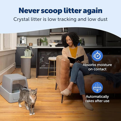 PetSafe ScoopFree Crystal Smart Self-Cleaning Automatic Litter Box - Front Entry - Uncovered Motion-Sensing Cat Box with Integrated Health Counter & App - Includes 1 Disposable Crystal Litter Tray