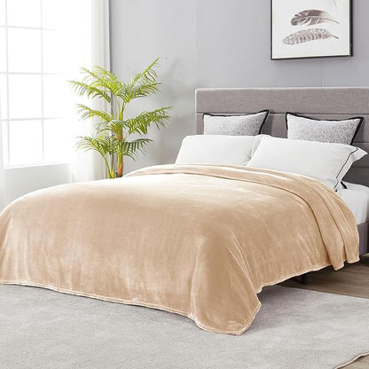 DREAMNINE Extra Large Fleece Blanket, Soft Comfy Fluffy Bed Blankets Queen Size 90" x 90", Luxury Decorative Fuzzy Blanket for Bedroom,Big Cozy Shaggy Warm Flannel Blankets for Winter Autumn Pet,Beige