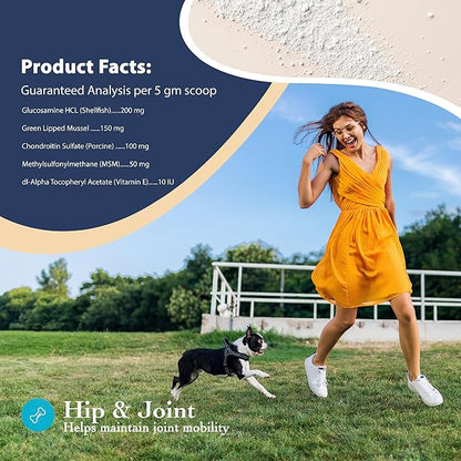Hip and Joint Food Supplement for Dogs, Small Breeds- Glucosamine and Chondroitin Powder with Green Lipped Mussel - Pain, Inflammation Relief with Vitamins - Senior Health Supplies for Arthritis