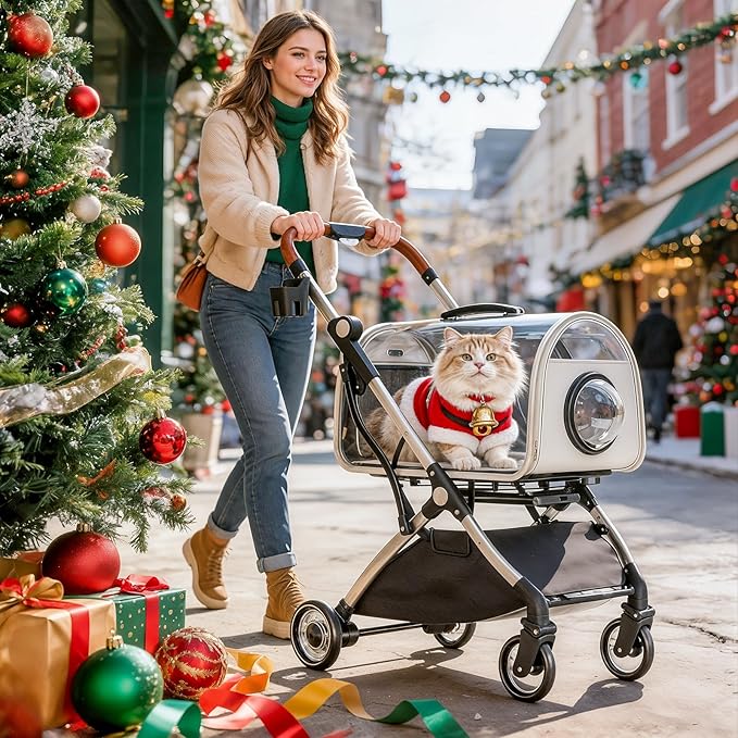 MoNiBloom Pet Stroller with Detachable Carriers, Clear Hard Trolley Case for Small Medium Dogs Cats, Breathable Mesh Windows, One Hand Fold & All-Terrain Wheels