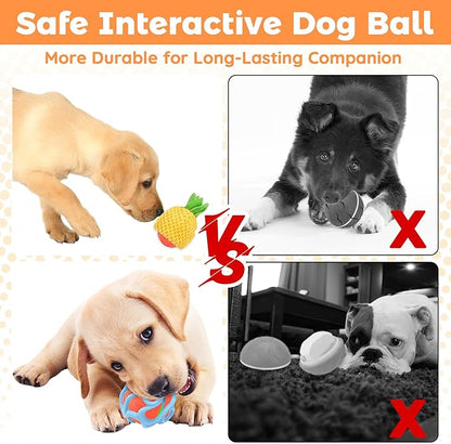 Interactive Dog Toy Ball, Durable Automatic Moving Rolling/Bouncing Balls for Puppies, Small/Medium/Large Dogs | Plush & Rubber Covers for Safe Chewing & Fun,USB Rechargeable