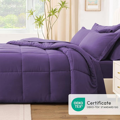 Love's cabin Full Comforter Set Dark Purple, 7 Pieces Full Bed in a Bag, All Season Bedding Sets with 1 Comforter, 1 Flat Sheet, 1 Fitted Sheet, 2 Pillowcase and 2 Pillow Sham