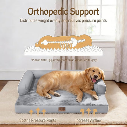 Comfort Expression Washable Orthopedic Large Dog Bed - Jumbo Large Dog Bed with Removable & Waterproof Cover Soft Pet Couch with Foam Support for Big Size Dogs with Bolster, 45x35