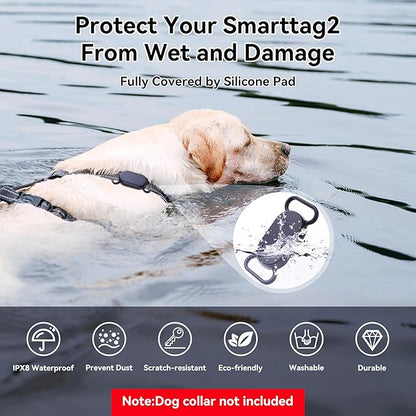 Dog Collar Holder(2 Pack) for Galaxy Smarttag2, Waterproof Silicone Case for Pet Cat, Anti-Lost Scratch Resistant Protective Cover Accessory for Samsung Galaxy Smart tag2 (Black/Olive Green)