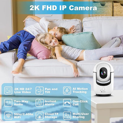 Cloarks 2K Pan/Tilt Security Camera, WiFi Indoor Cameras for Home Security with AI Motion Detection, Pet/Dog/Baby Camera with Phone App, 2-Way Audio, 24/7, Siren, TF/Cloud Storage, 4 Pack