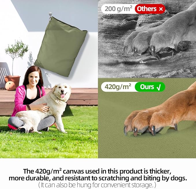 Sytopia 36 Inch Canvas Indestructible Outdoor Dog Bed for Large Dogs, Chew Proof Dog Bed with Waterproof Washable Removable Cover, Indoor Patio Pet Pad for Crate, Green