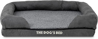 The Dog’s Bed Orthopedic Memory Foam Dog Bed with Bolsters for Small Dogs, Waterproof Washable Cover, Anti-Slip Base, Calming Surface – CertiPUR-Certified Foam, Plush Fabric, Grey Plush, Small