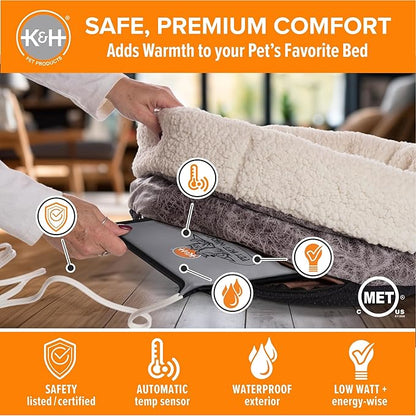 K&H Pet Products Pet Bed Warmer, Turn Any Pet Bed Into a Heated Cat or Dog Bed, Waterproof Indoor Heated Warming Pad Insert, Automatic Temperature, Safety Listed - Small 10.25 X 9.25in Gray