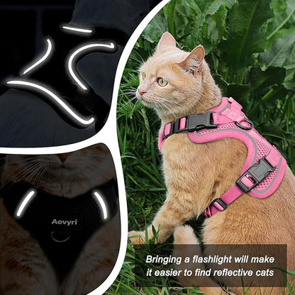 Cat Harness and Leash for Walking, The Upgrade Can be Adjusted in Four Directions and Breathable Cat Harness for Anti Escape that can be Fitted and Positioned, Reflective Strips Harness, Pink, M
