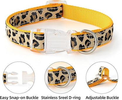 Mile High Life Leopard Dog Harness Collar Leash Set, Adjustable No Pull Dog Halter Harness for Small Breed Dogs, Easy Control for Training Walking (Yellow, XS Chest 9"-15", Neck 8"-12")