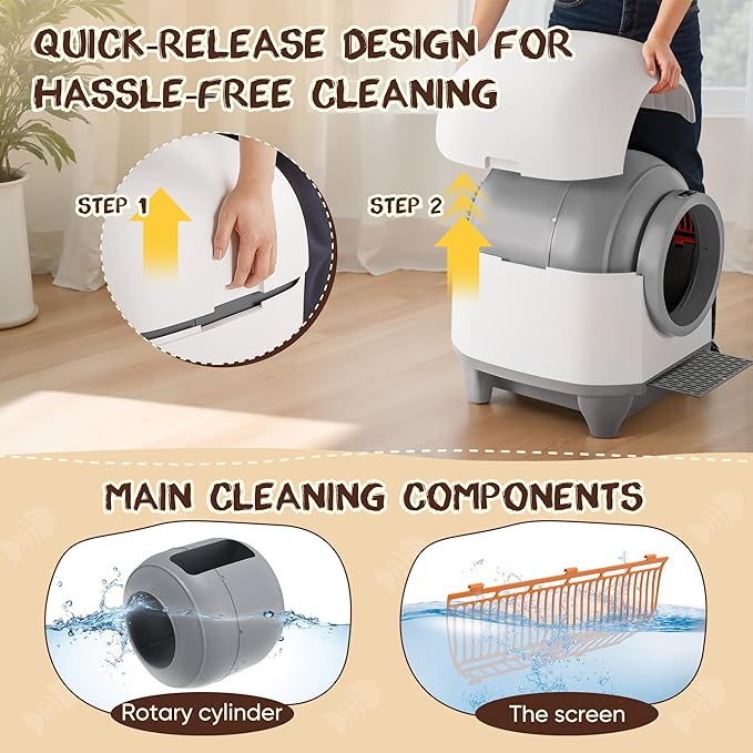 GUNJI Automatic Self-Cleaning Litter Box, 90L Large Capacity for Multiple Cats - APP Controlled with Safety Protection, Included Litter Mat & 1 Roll Garbage Bags (Gray)